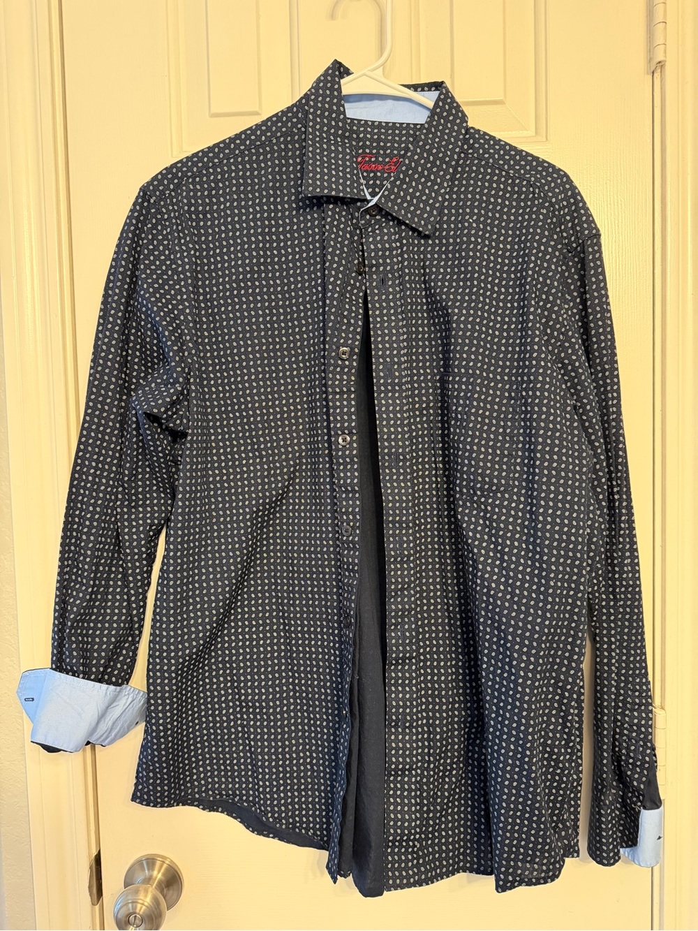 Tasso Elba Navy Micro-Pattern Button-Down Shirt